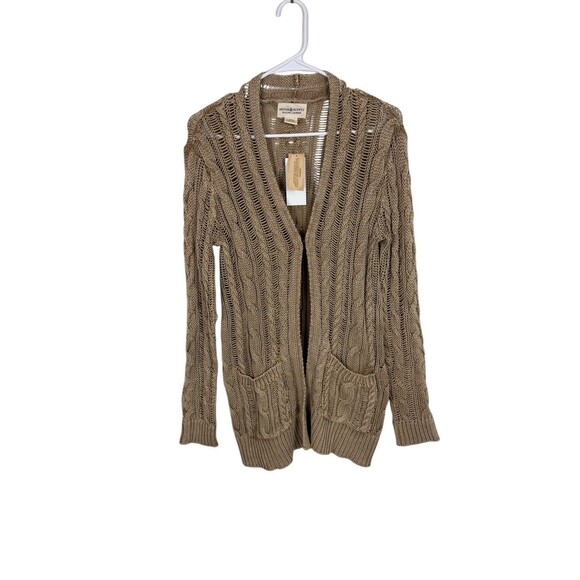 Denim Supply Ralph Lauren Open Cable Knit Brown Cotton Cardigan